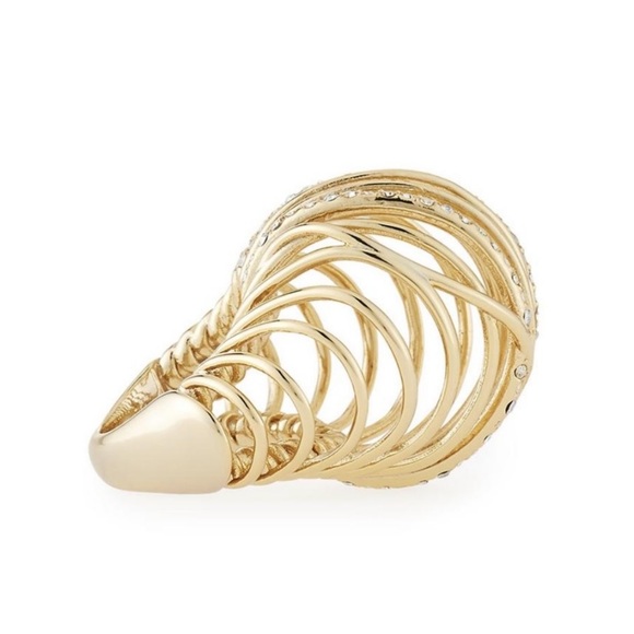 Gold Toned Sculpted orbital spiral cocktail ring Size 7 Crystal Accented - Picture 3 of 6